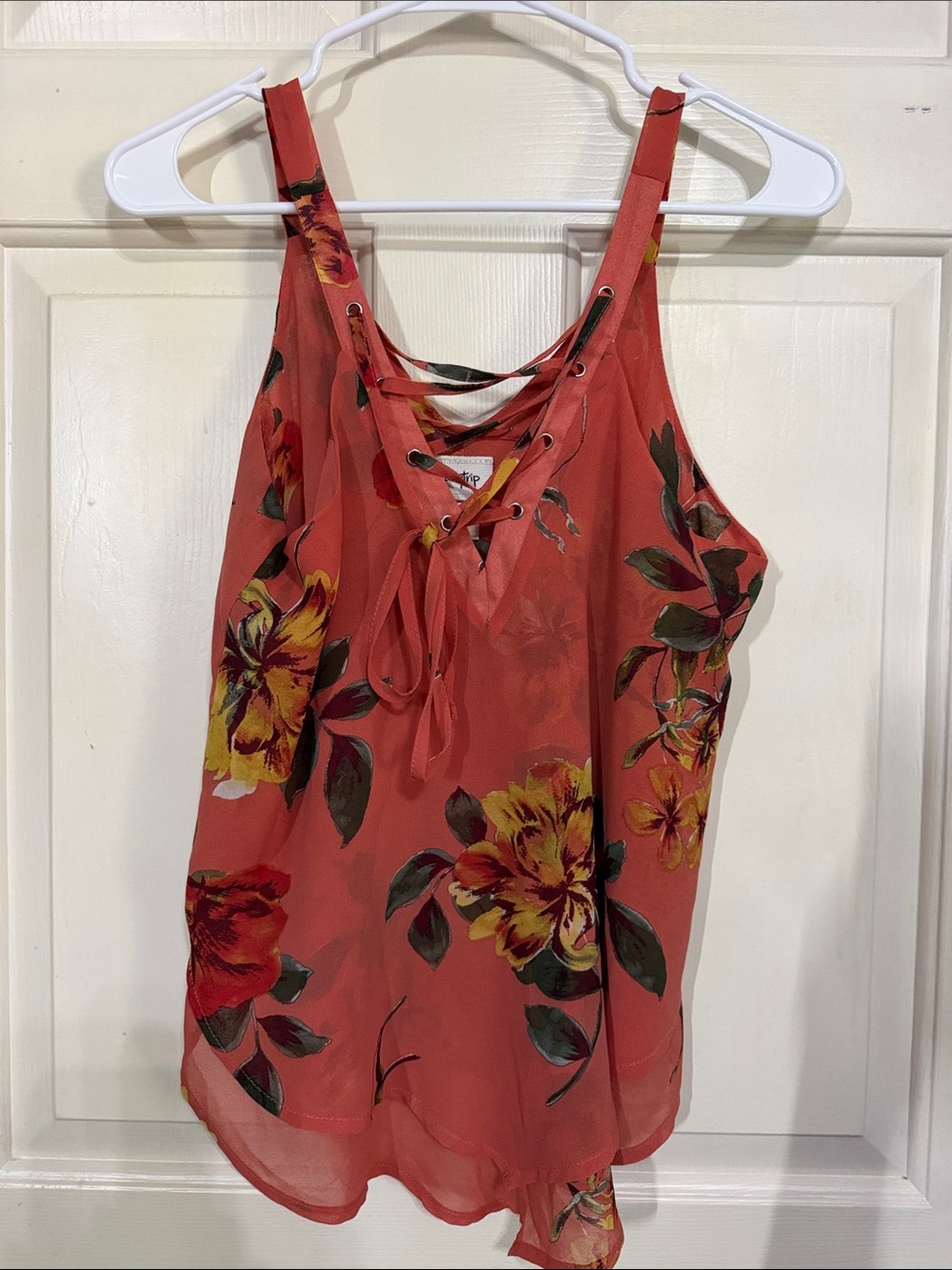 Daytrip Coral Floral Lace-Up Cami